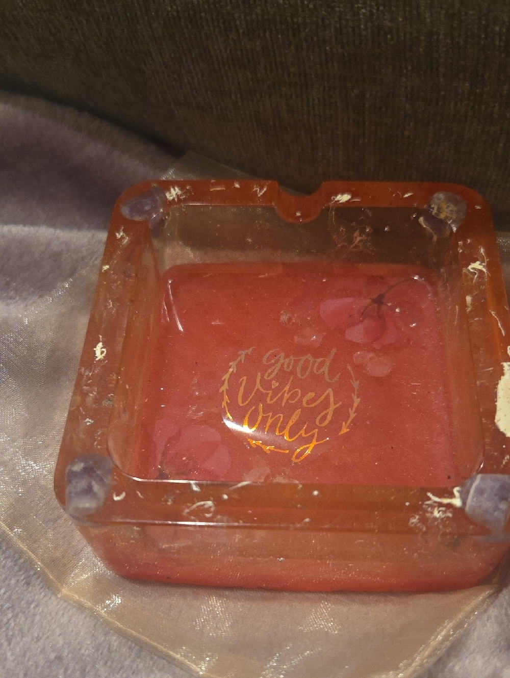 Good Vibes Only Pink Resin Ashtray - Home Art Accent